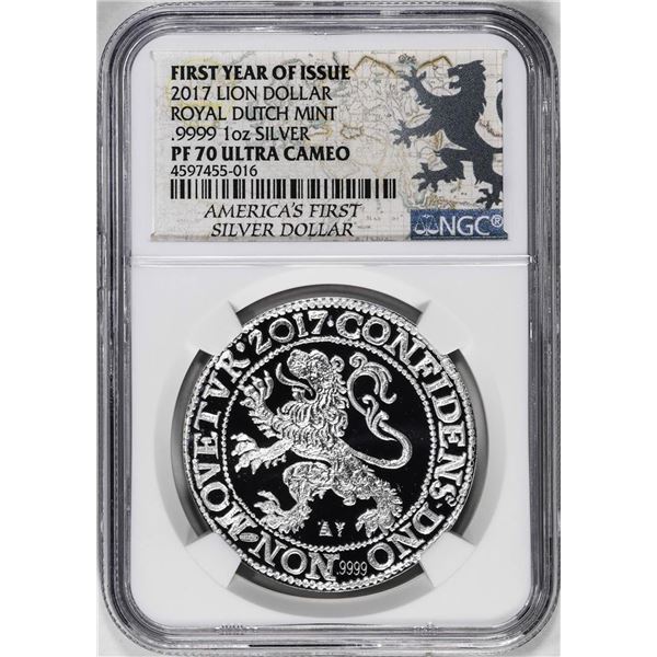 2017 Netherlands Proof Lion Dollar Restrike Silver Coin NGC PF70 Ultra Cameo FYOI