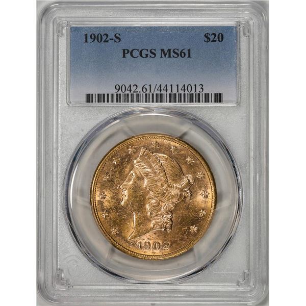 1902-S $20 Liberty Head Double Eagle Gold Coin PCGS MS61