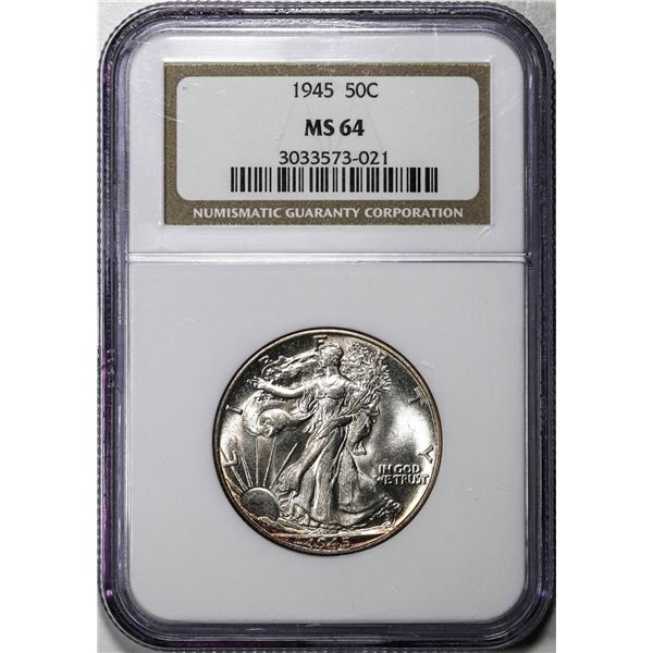 1945 Walking Liberty Half Dollar Coin NGC MS64
