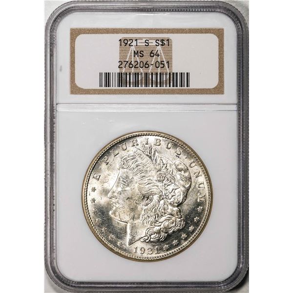1921-S $1 Morgan Silver Dollar Coin NGC MS64