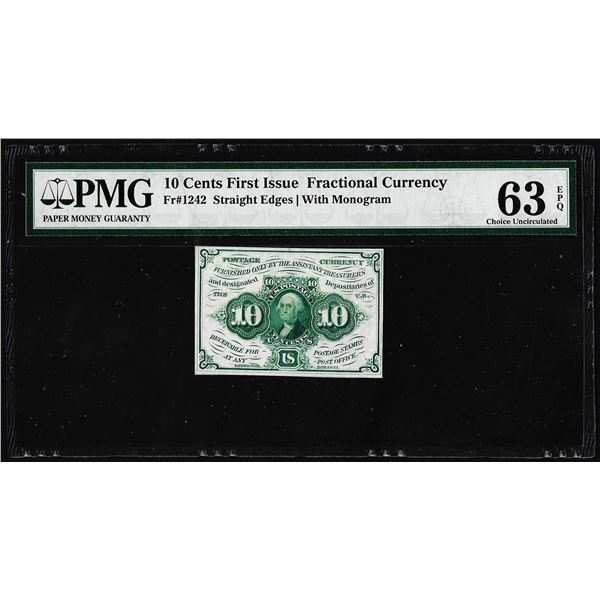 1862 First Issue Ten Cent Fractional Currency Note Fr.1242 PMG Ch. Uncirculated 63EPQ