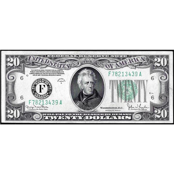 1934D $20 Federal Reserve Note Atlanta