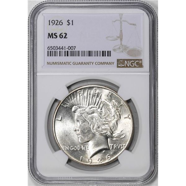 1926 $1 Peace Silver Dollar Coin NGC MS62
