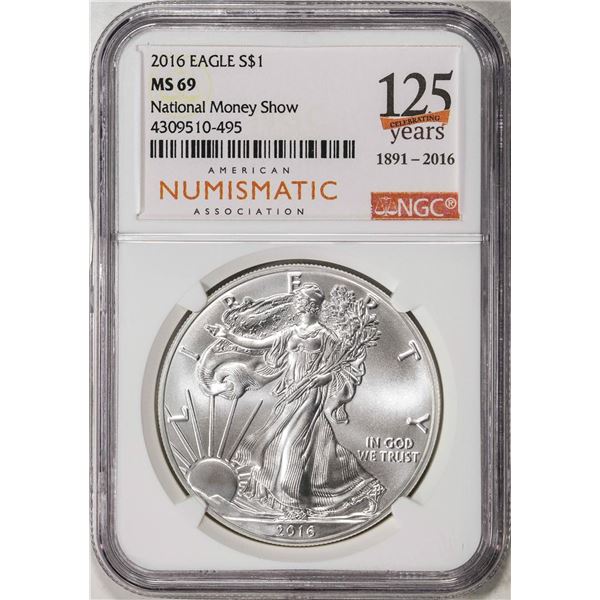 2016 $1 American Silver Eagle Coin NGC MS69 National Money Show Label