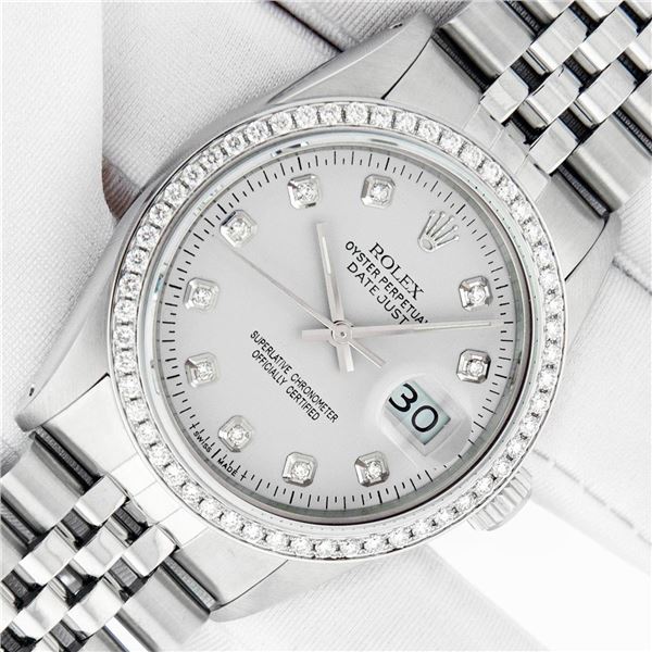 Rolex Men's Stainless Silver Diamond Datejust Wristwatch