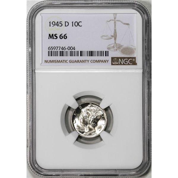 1945-D Mercury Dime Coin NGC MS66