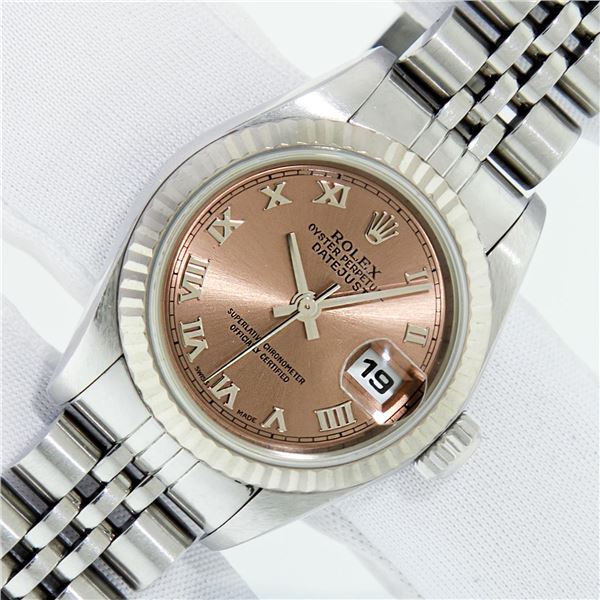 Rolex Ladies Stainless Steel Salmon Roman Datejust Wristwatch