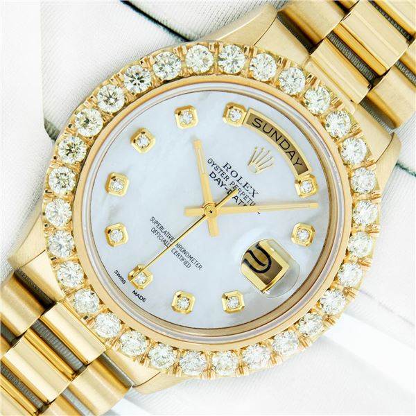 Rolex Men's 18K Yellow Gold Diamond Day Date President Watch With Rolex Box