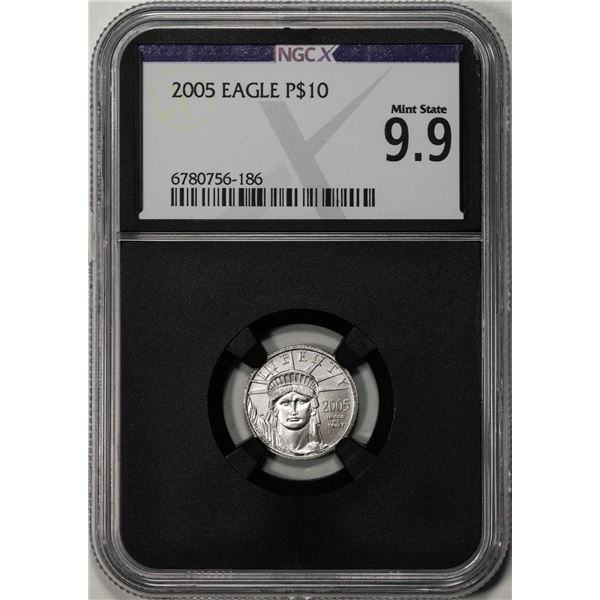 2005 $10 Platinum American Eagle Coin NGCX Mint State 9.9