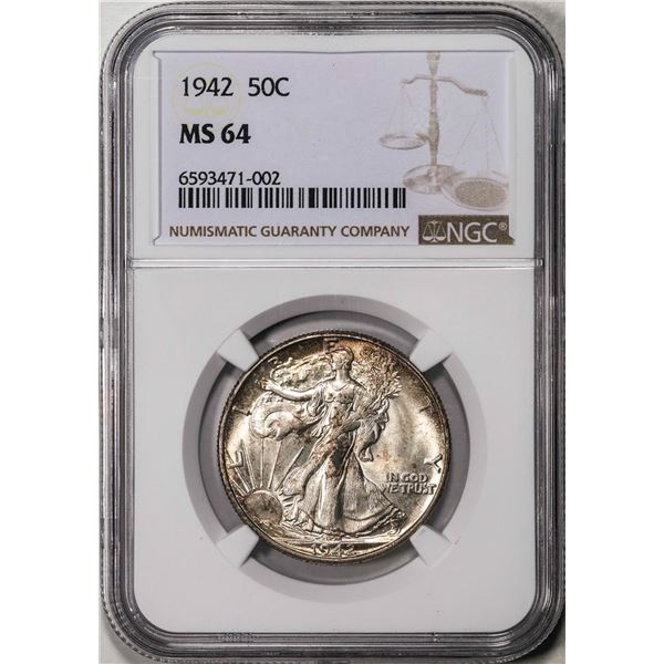 1942 Walking Liberty Half Dollar Coin NGC MS64