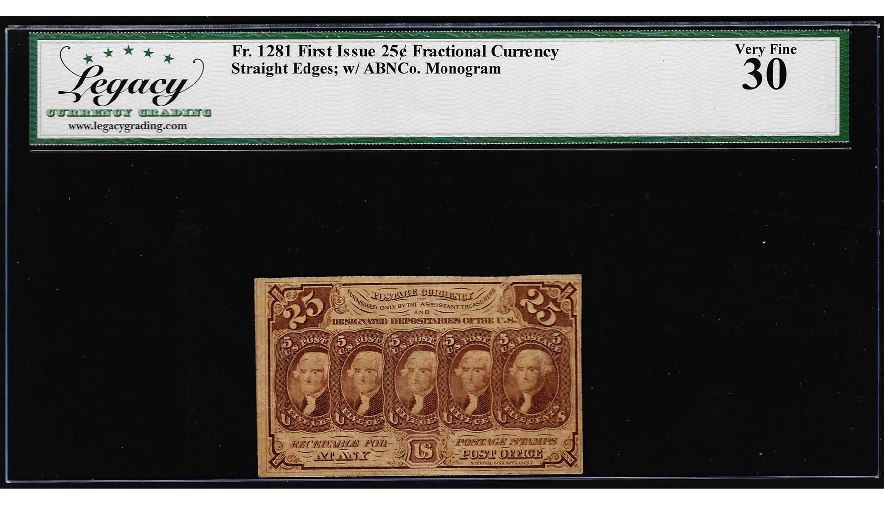 1862 First Issue 25 Cents Fractional Currency Note Fr.1281 Legacy Very ...