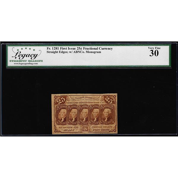 1862 First Issue 25 Cents Fractional Currency Note Fr.1281 Legacy Very Fine 30