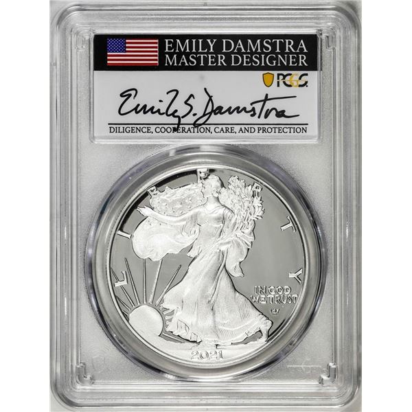 2021-S Type 2 $1 American Silver Eagle Coin PCGS PR70DCAM Emily Damstra Signature FS