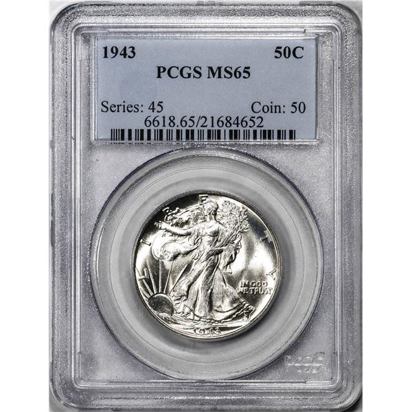 1943 Walking Liberty Half Dollar Coin PCGS MS65
