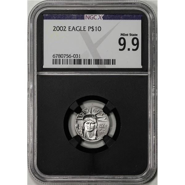 2002 $10 Platinum American Eagle Coin NGCX Mint State 9.9