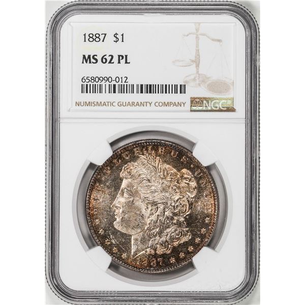 1887 $1 Morgan Silver Dollar Coin NGC MS62PL Nice Toning
