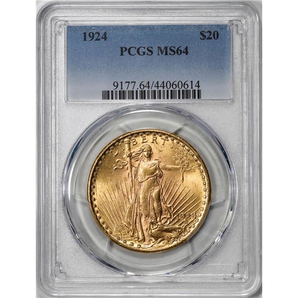 1924 $20 St. Gaudens Double Eagle Gold Coin PCGS MS64