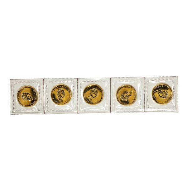 Lot of (5) Sealed 1999 Canadian $5 Maple Leaf Gold Coins