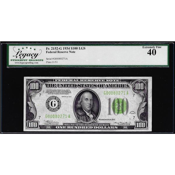 1934 $100 Federal Reserve Note Chicago LGS Fr.2152-G Legacy Extremely Fine 40
