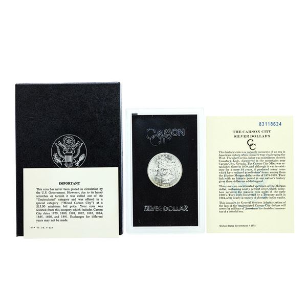 1883-CC $1 Morgan Silver Dollar Coin GSA Hoard w/ Box & COA