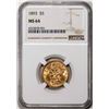 Image 1 : 1893 $5 Liberty Head Half Eagle Gold Coin NGC MS64