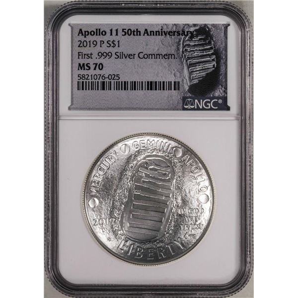 2019-P $1 Apollo 11 50th Anniversary Commemorative Silver Dollar Coin NGC MS70