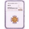 Image 1 : 1873 Closed 3 $2 1/2 Liberty Head Quarter Eagle Gold Coin NGC AU55