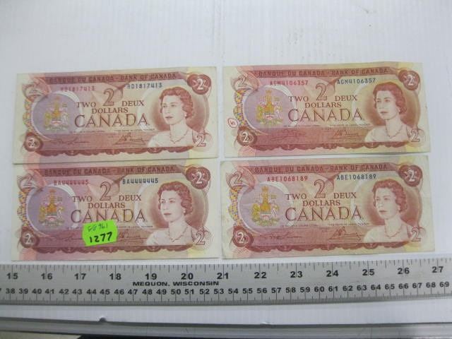 4 CANADIAN $2 BILLS