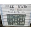 Image 2 : FRED IRWIN MEN'S WEAR KAMLOOPS BC 1947 PINUP CALENDAR