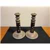 Image 2 : PAIR OF WOOD CLOISONNE CANDLESTICKS