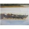 Image 2 : ORIGINAL OIL PAINTING OF CANOES ON LAKE W/MOUNTAINS IN BACKGROUND W/ORNATE GUILDED FRAME