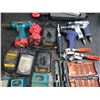 Image 2 : Large group of assorted tools - includes Battery chargers and Makita drill/ Drill bits/ Air Wrench/