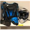 Image 1 : Set of Mountain biking accessories - includes Helmet/ chest and Back protector/ pair of gloves (Size