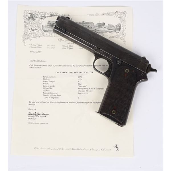 DOCUMENTED COLT MODEL 1905 45 AUTO PISTOL
