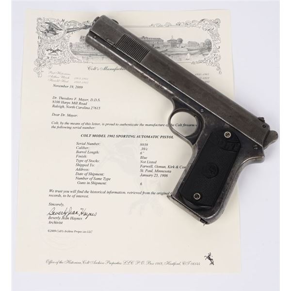 COLT MODEL 1902 SPORTING MODEL 38 AUTO PISTOL