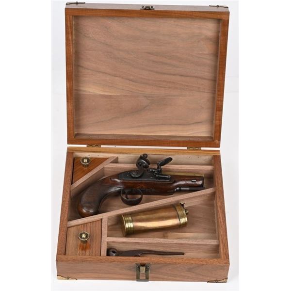 CASED ENGLISH BRASS BARRELED FLINT PISTOL