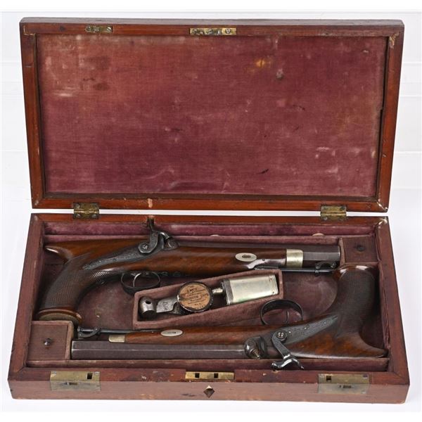 CASED PAIR OF A. WILSON LONDON SAW HANDLE PISTOLS
