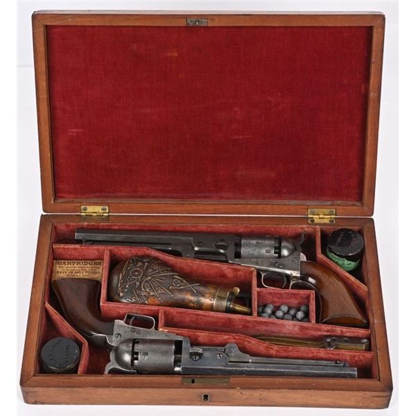 CASED PAIR 1851 COLT SQUARE GUARD NAVY REVOLVERS