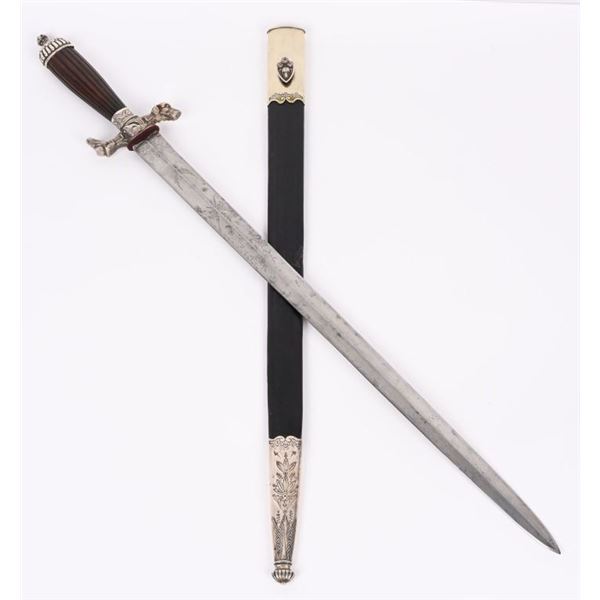 ORNATE LEPAGE SILVER MOUNTED HUNTING SWORD