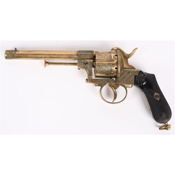 GOLD FINISHED ENGRAVED FRENCH PINFIRE REVOLVER