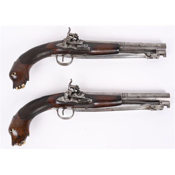 PAIR OF BALKAN OR OTTOMAN BAYONETED FLINT PISTOLS