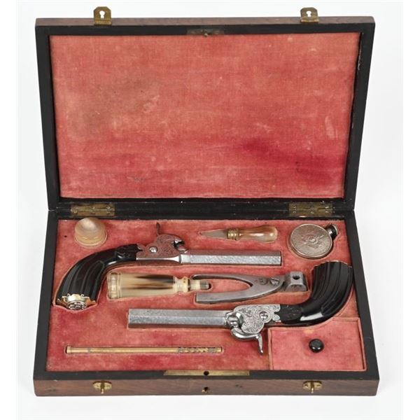 SUPERB CASED PAIR OF FOLDING TRIGGER MUFF PISTOLS