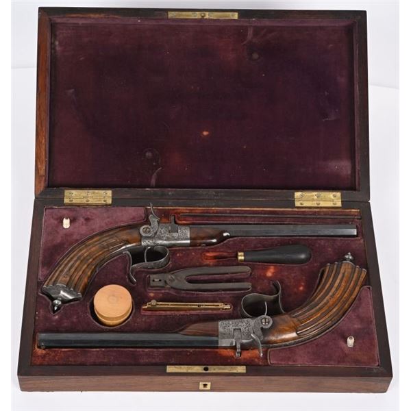 CASED PAIR OF BEATUS BERINGER PIVOT BREECH PISTOLS