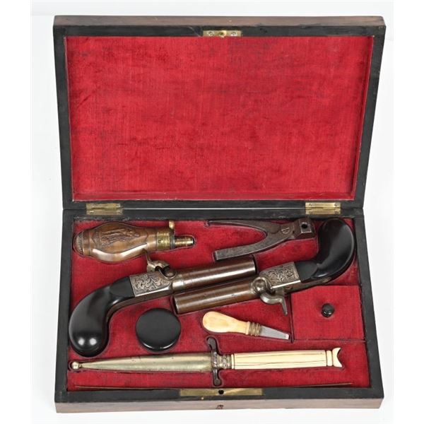 FINE CASED PAIR OF LARGE BORE MUFF PISTOLS