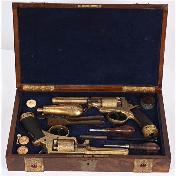 OUTSTANDING CASED GOLD ENGRAVED ADAMS REVOLVERS