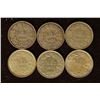 Image 1 : 6 SWITZERLAND SILVER 1/2 FRANCS .0671 OZ. ASW EACH