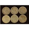 Image 2 : 6 SWITZERLAND SILVER 1/2 FRANCS .0671 OZ. ASW EACH