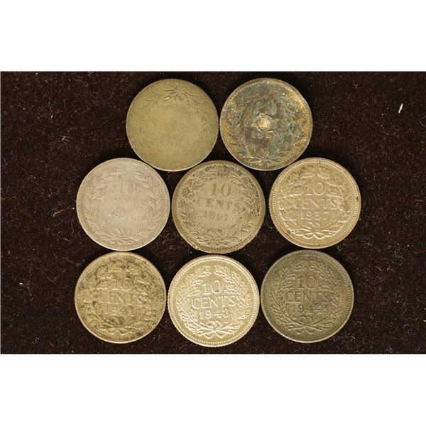 8 NETHERLANDS SILVER 10 CENT COINS .0288 OZ. ASW