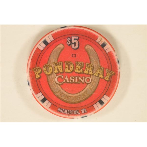 $5 PONDERAY CASINO CHIP. BREMERTON, WA.