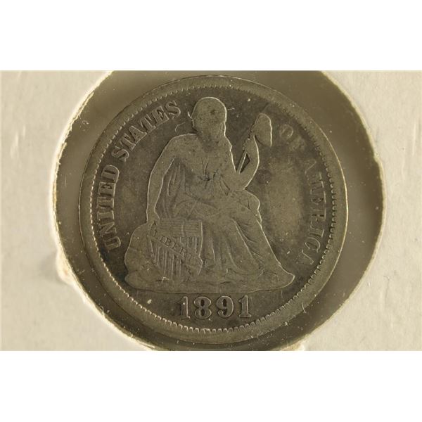 1891-O SEATED LIBERTY DIME (EXTRA FINE)